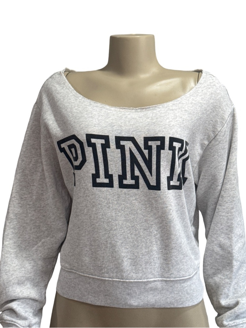 PINK VictoriaSecret Light Gray Sweatshirt with Navy Lettering